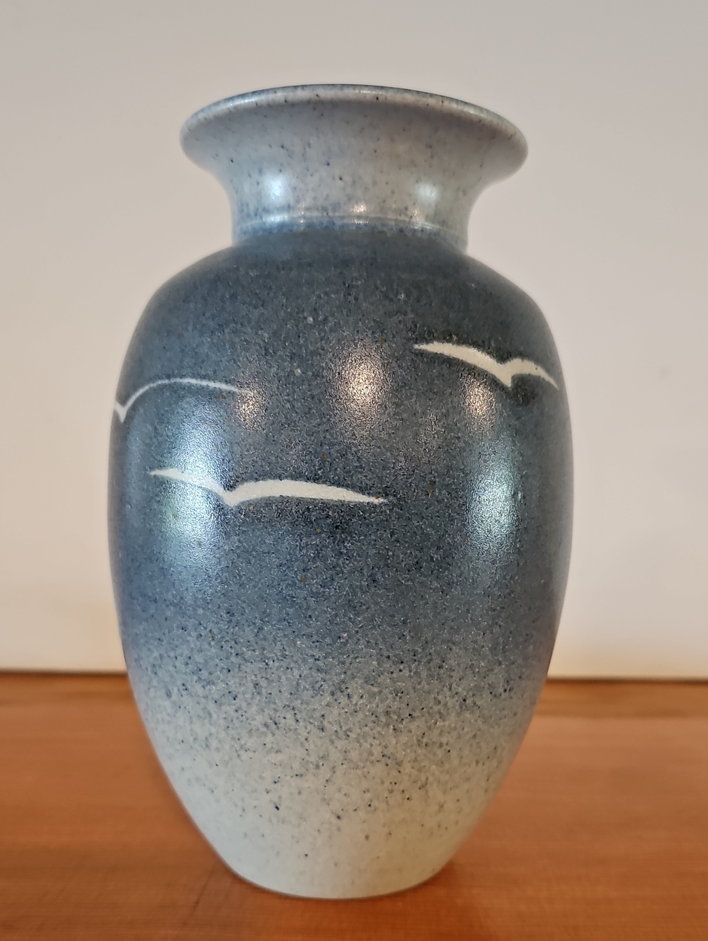 Blue Ombre Ceramic Vase with Seagull Motif